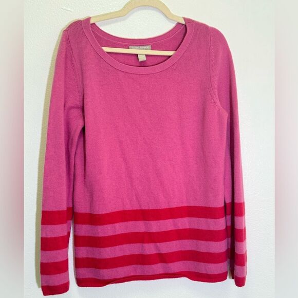 Banana Republic - Wool Cashmere Blend Pink Sweater with red stripes - size L - Picture 1 of 5